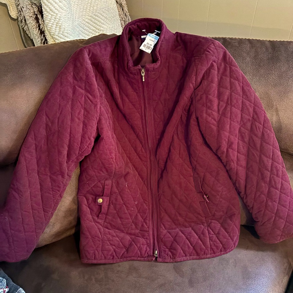 Croft & Barrow Burgundy Wine Quilted Zip Jacket XL